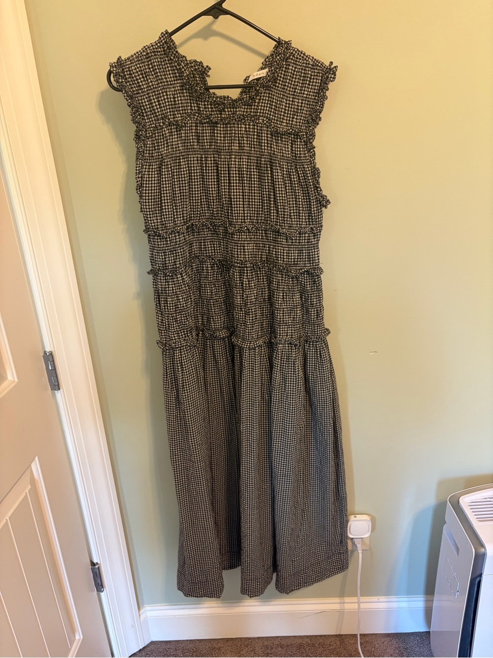 Doen Black and White Gingham Tiered Maxi Dress